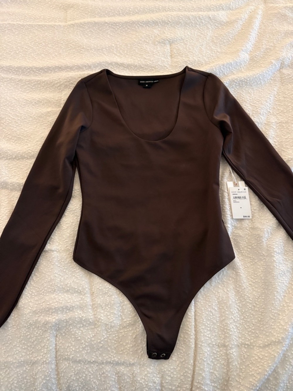 Good American Chocolate Brown Long-Sleeve Scoop-Neck Bodysuit